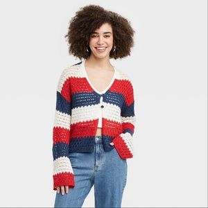 Women's Americana Crochet Graphic Cardigan ( medium)